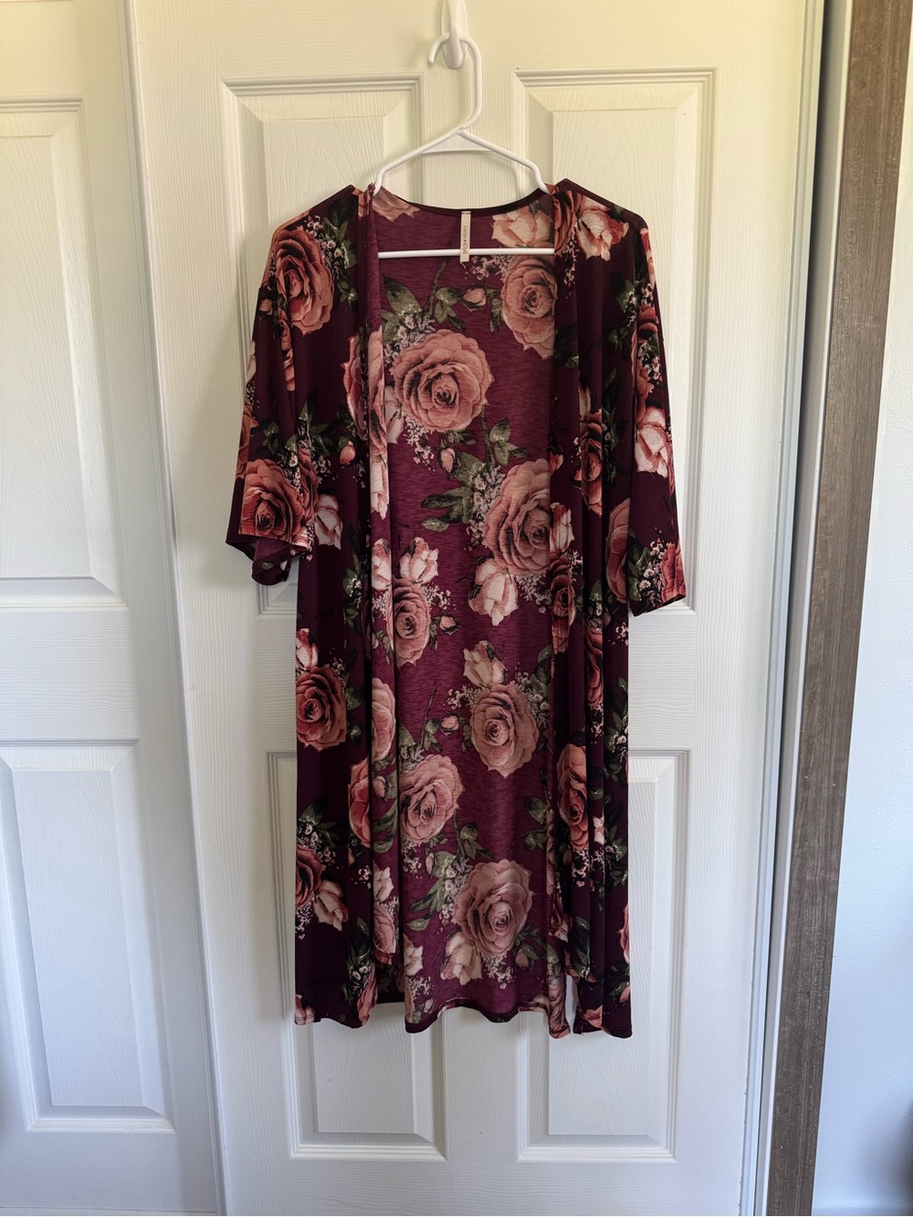Floral Open-Front Women's Cardigan - Burgundy Rose